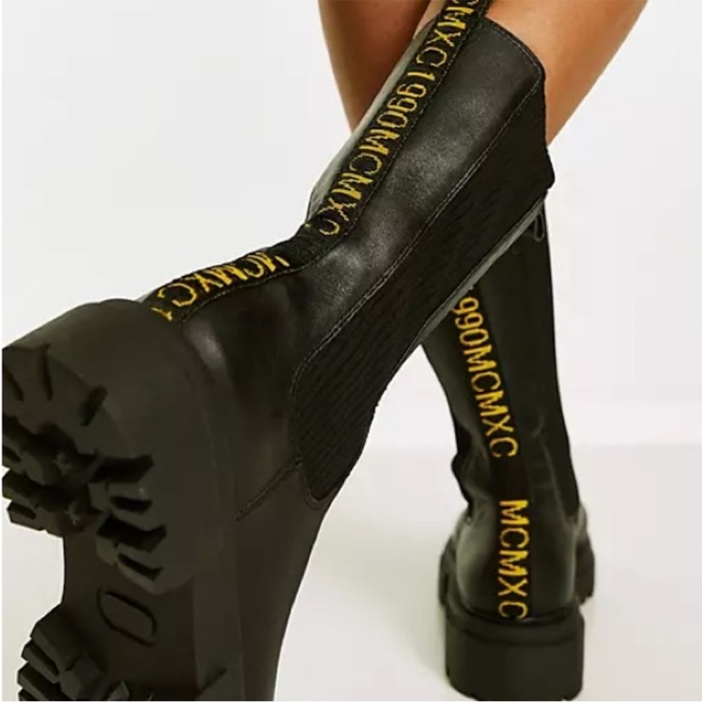 Steve Madden Arkin Mid Calf Chelsea Black Leather Lug Boots Size 9.5